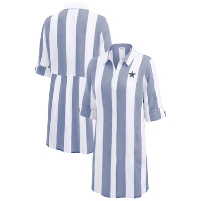  Dallas Cowboys Tommy Bahama Women's Rugby Beach Stripe Button-Up Tunic - Navy/White